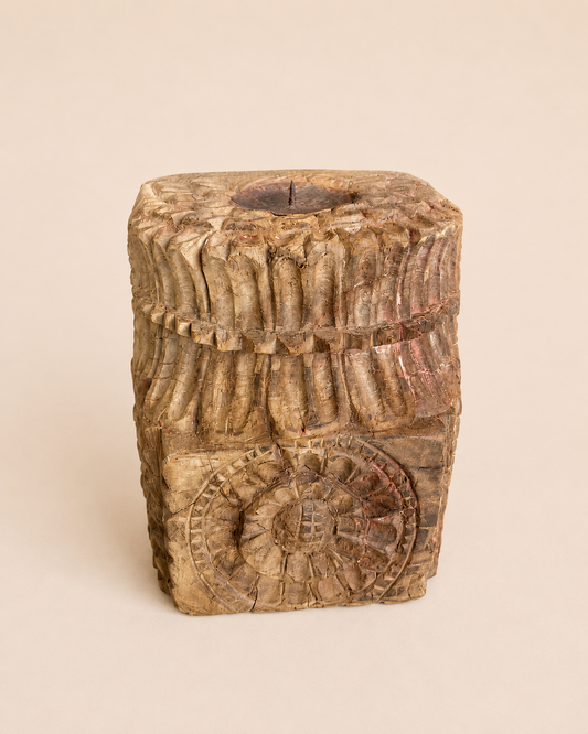 Vintage Hand-Carved Wooden Candle & Décor Stand