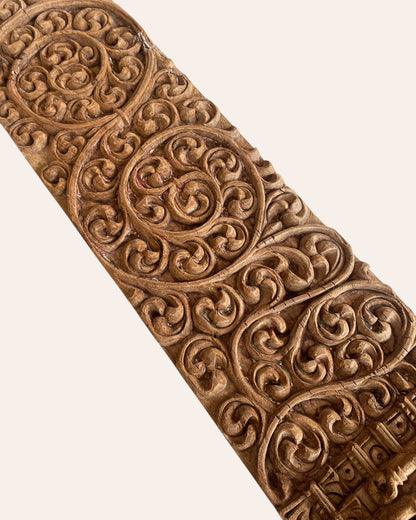 Vintage Hand-Carved Floral & Ganesha Wall Panel