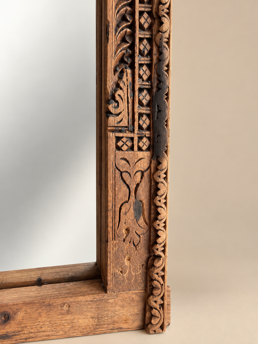 old indian hand-carved mirror frame