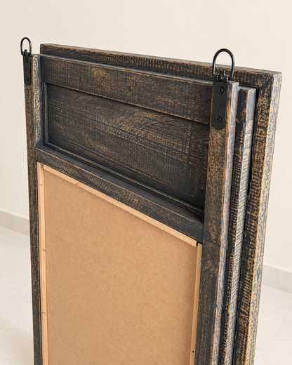 Vintage Hand-Carved Wooden Mirror Frame – Charcoal & Antique Gold Finish