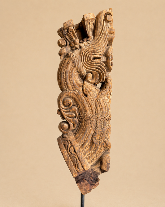 Vintage Wooden Yali Bracket Sculpture on Iron Stand