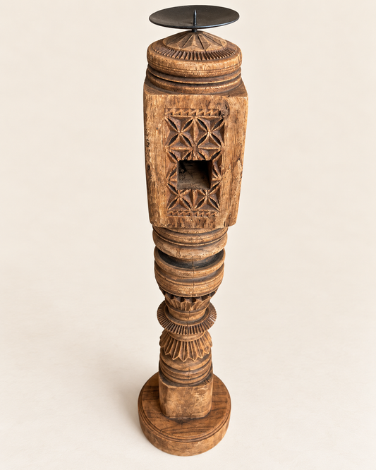 Vintage Hand-Carved Wooden Charpai Leg Stand – Plant & Statue Holder