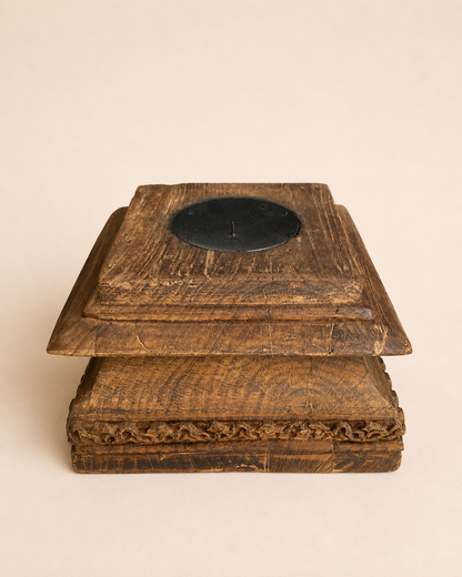 Vintage Hand-Carved Pillar Base Plant, Statue & Candle Stand