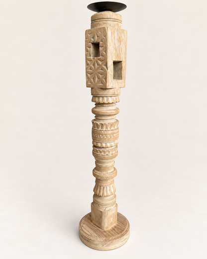 Vintage Hand-Carved Wooden Charpai Leg Candle Stand – Bleach Finish