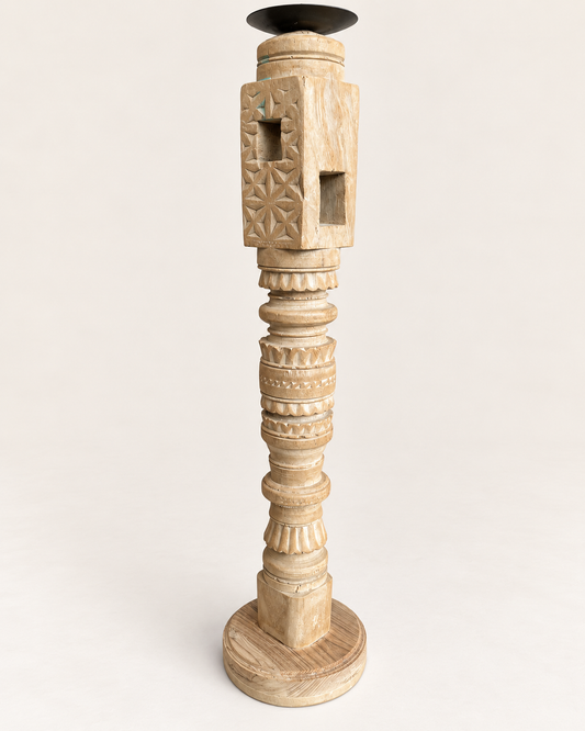 Vintage Hand-Carved Wooden Charpai Leg Candle Stand – Bleach Finish