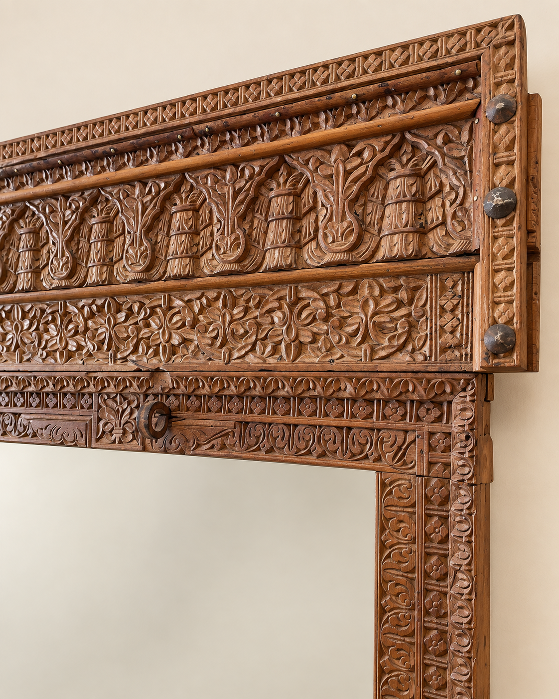 vintage architectural wooden mirror frame with craved panel
