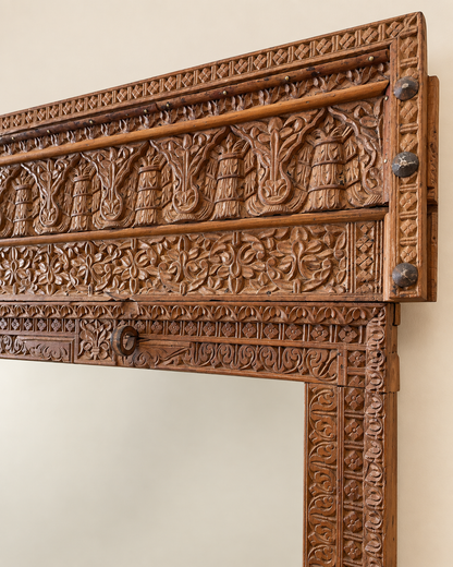 Vintage Architectural Wooden Mirror Frame with Craved Panel