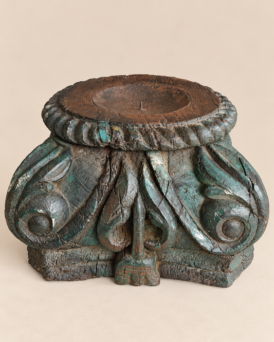 Vintage Hand-Carved Wooden Candle Holder / Plant Holder / Statue Holder