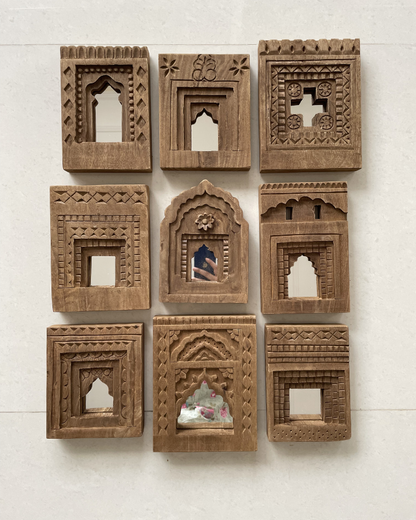 Decorative Jharokha Wooden Wall Mirror Frame (Set of 9)