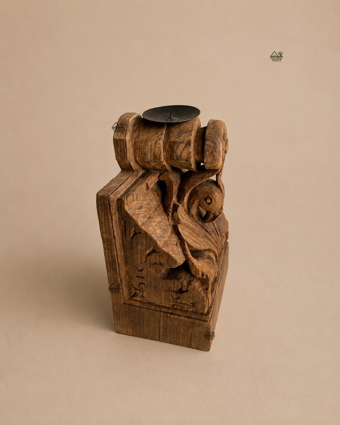 vintage teak wood parrot candle holders – set of 2