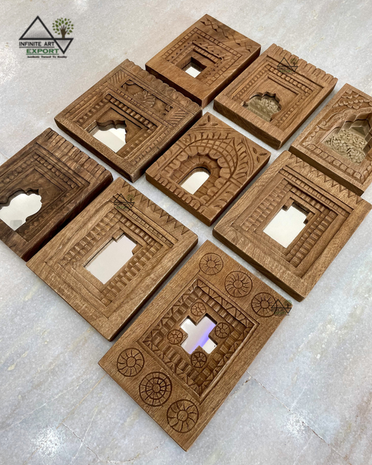 Wooden Temple Mirror Frame (Set of 9)