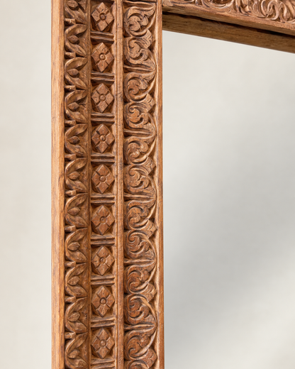 Vintage Architectural Wooden Mirror Frame with Craved Panel