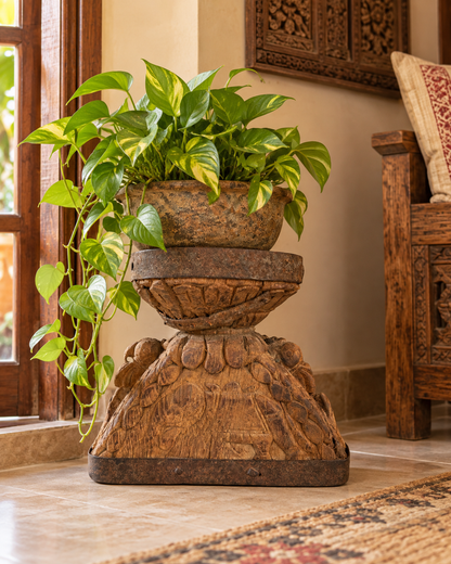 Vintage Hand-Carved Wooden Candle, Planter & Statue Holder
