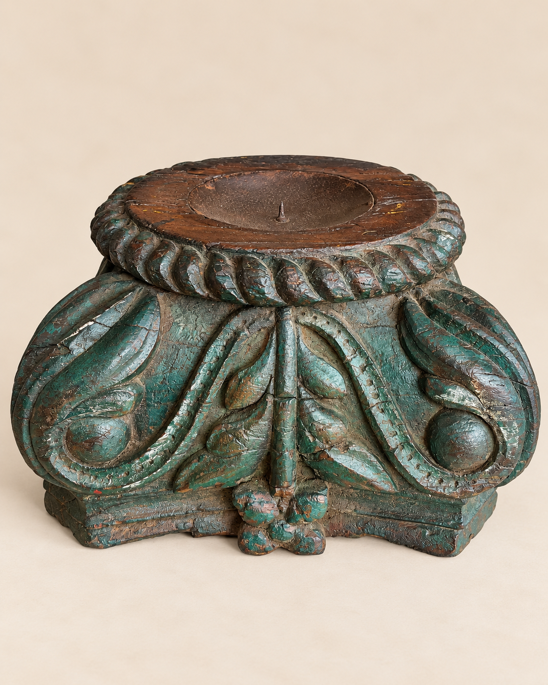 vintage hand-carved wooden candle holder / plant holder / statue holder