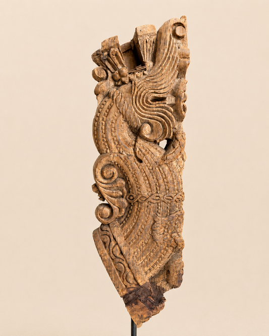 Vintage Wooden Yali Bracket Sculpture on Iron Stand