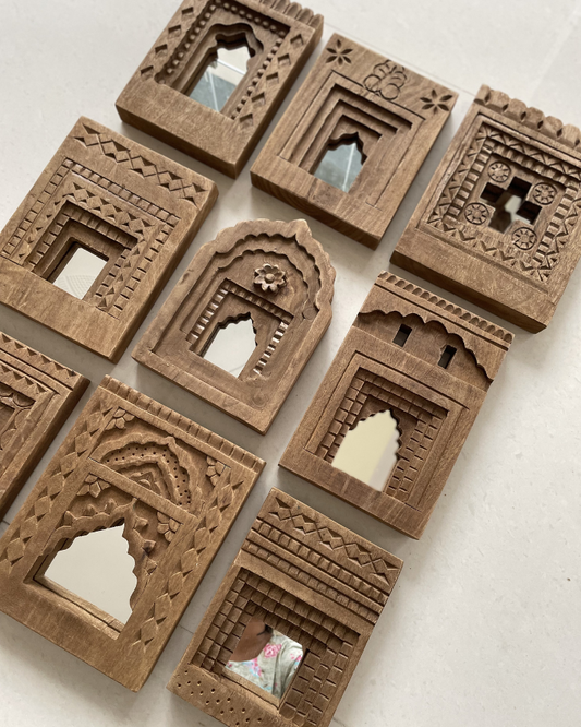 Decorative Jharokha Wooden Wall Mirror Frame (Set of 9)