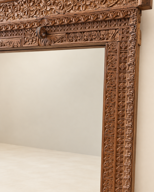 Vintage Architectural Wooden Mirror Frame with Craved Panel