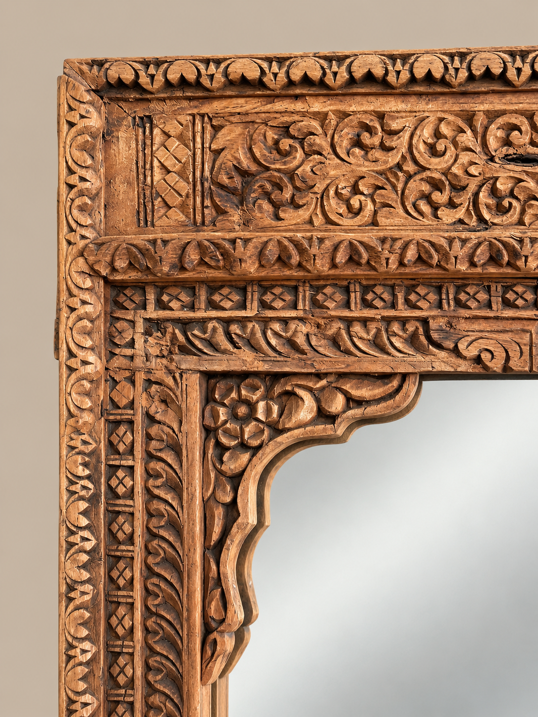 old indian hand-carved mirror frame