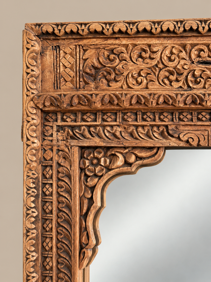 Old Indian Hand-Carved Mirror Frame