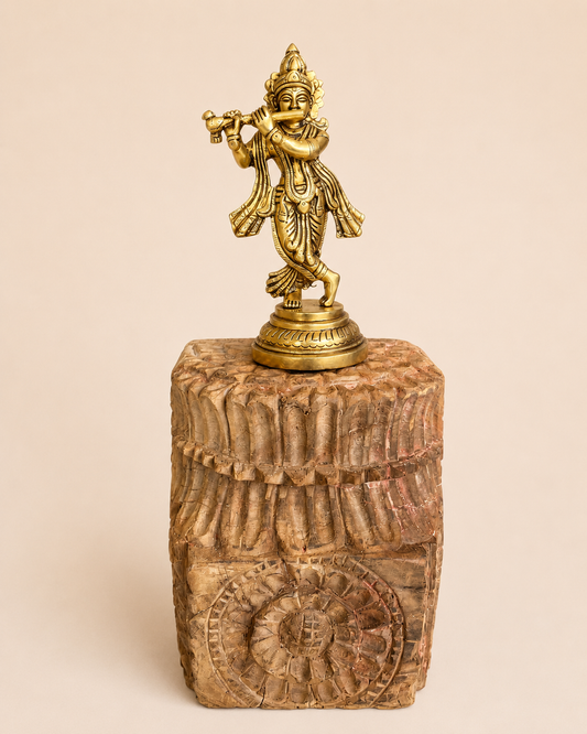 Vintage Hand-Carved Wooden Candle & Décor Stand