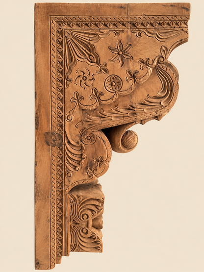 Vintage Hand-Carved Wooden Architectural Bracket