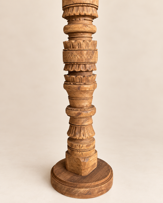 Vintage Hand-Carved Wooden Charpai Leg Candle Stand – Natural Wood Finish