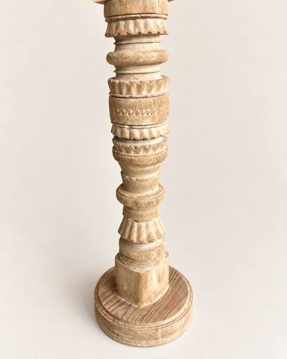 Vintage Hand-Carved Wooden Charpai Leg Candle Stand – Bleach Finish