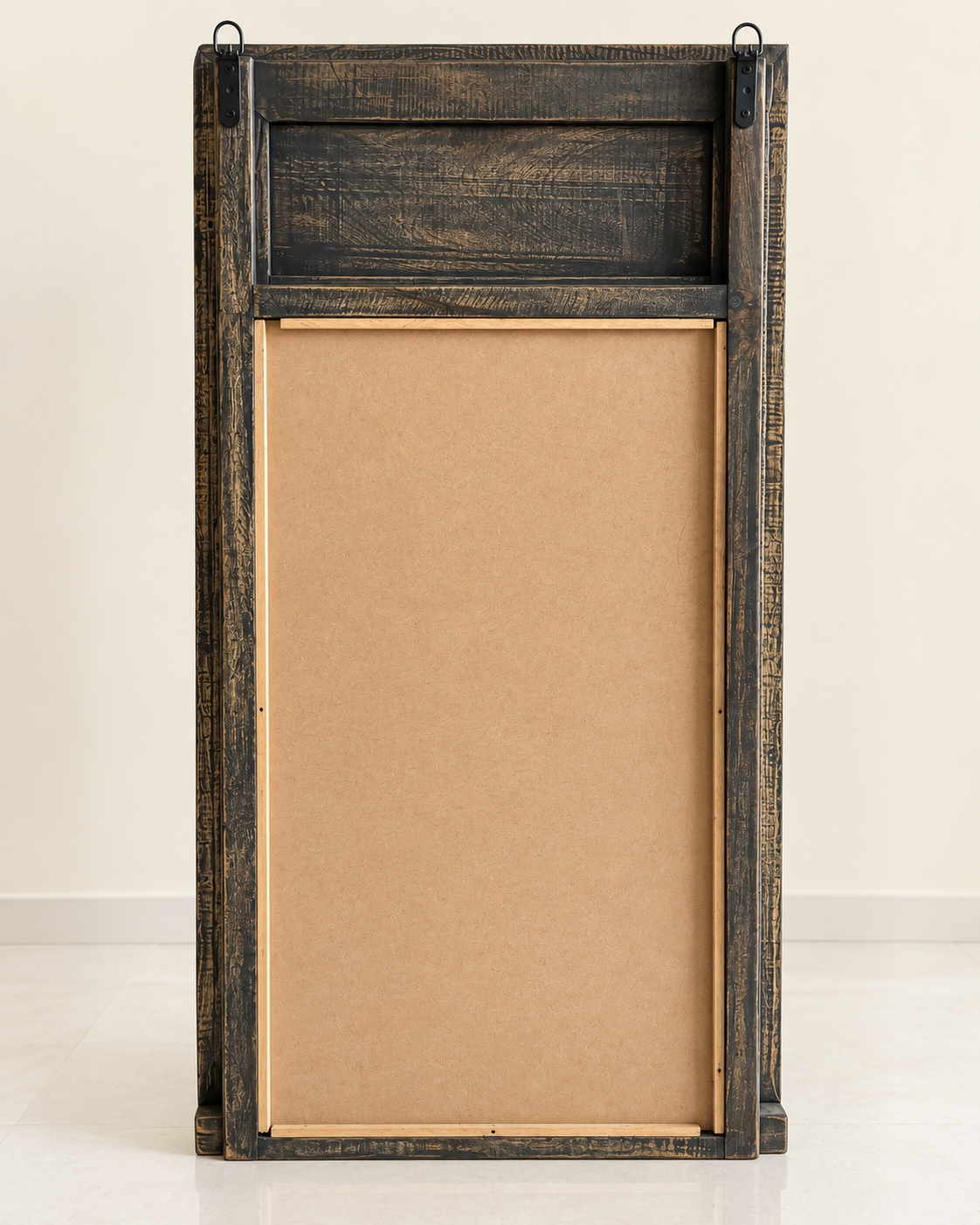 vintage hand-carved wooden mirror frame – charcoal & antique gold finish