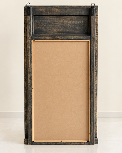 Vintage Hand-Carved Wooden Mirror Frame – Charcoal & Antique Gold Finish