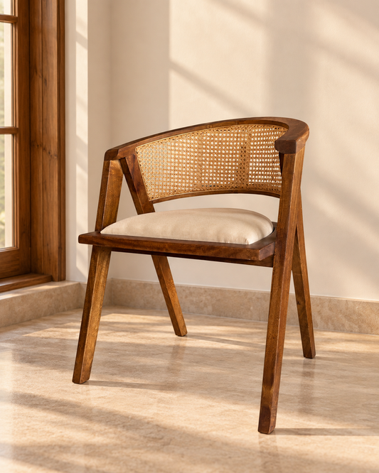 Handcrafted Wooden Cane Back Armchair