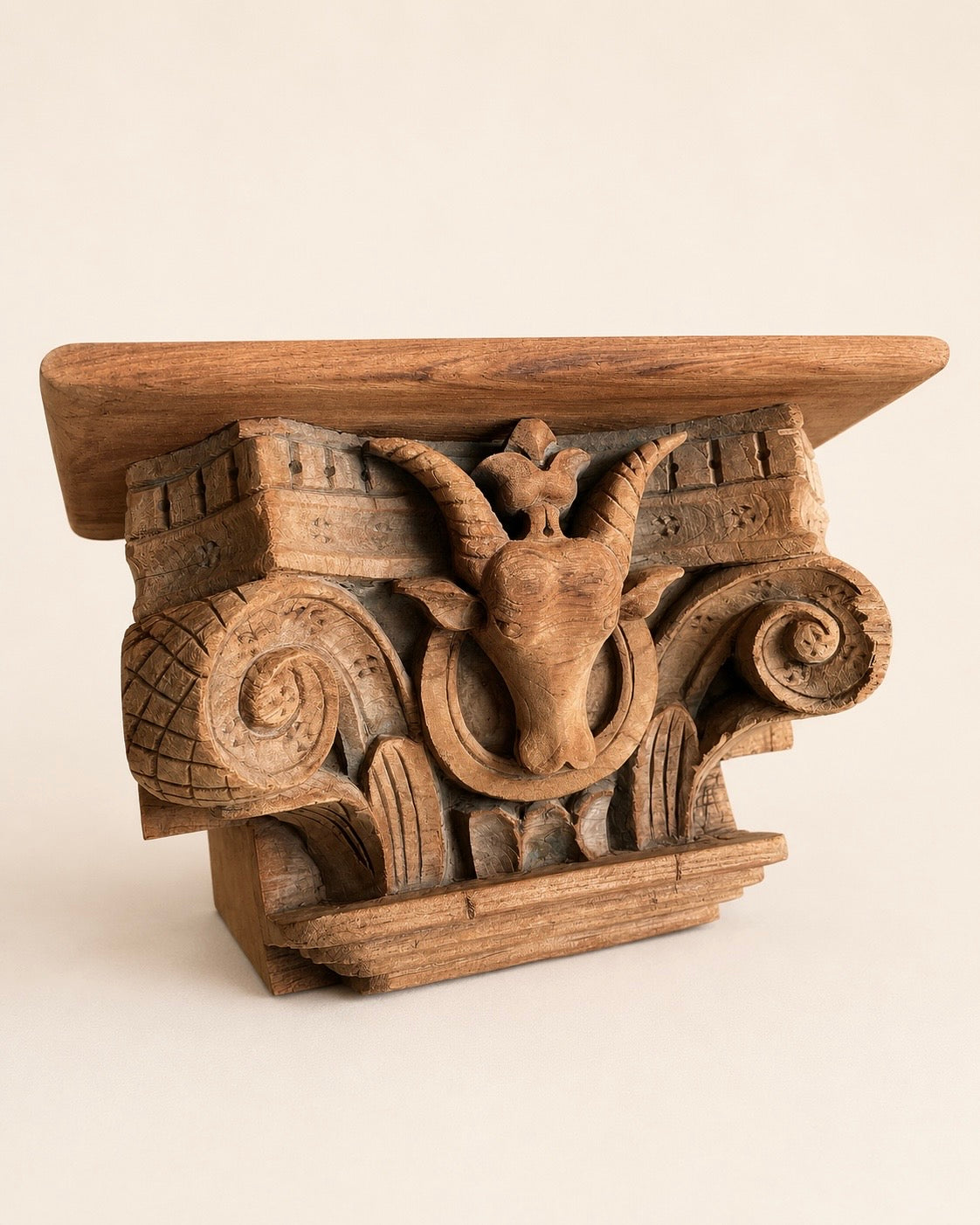 vintage artisan carved wooden wall shelf