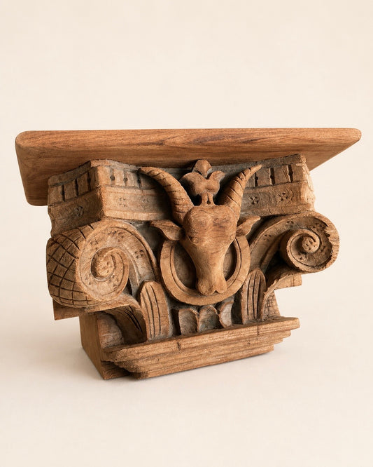 Vintage Artisan Carved Wooden Wall Shelf