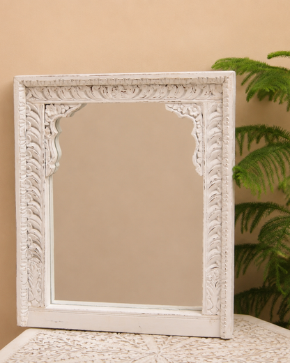 White Wash Antique Wooden Arch Mirror Frame