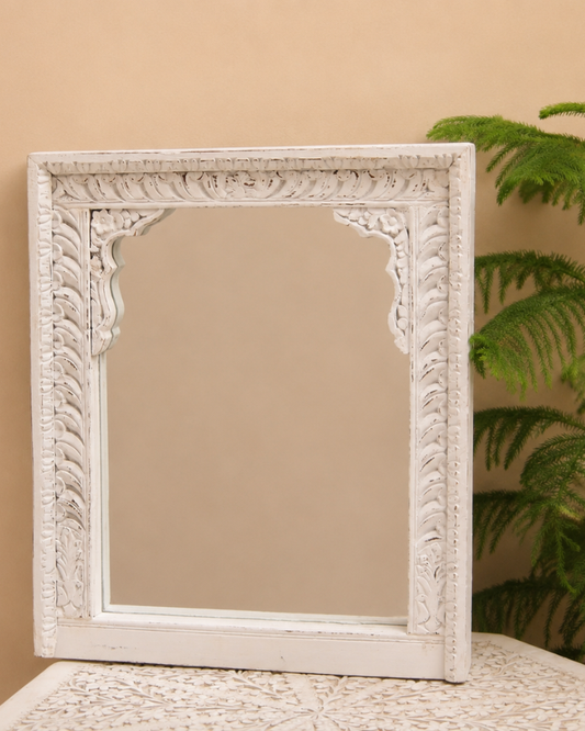 White Wash Antique Wooden Arch Mirror Frame