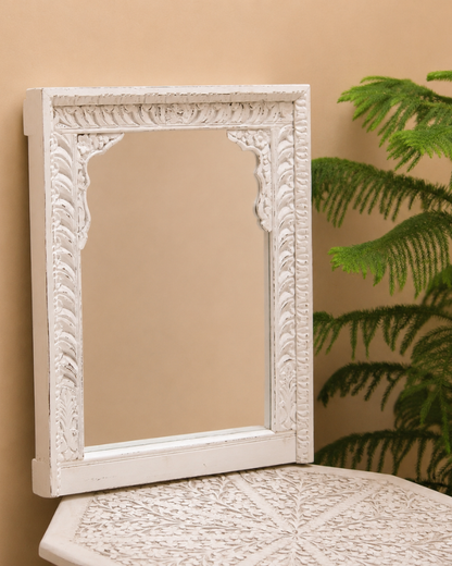 White Wash Antique Wooden Arch Mirror Frame