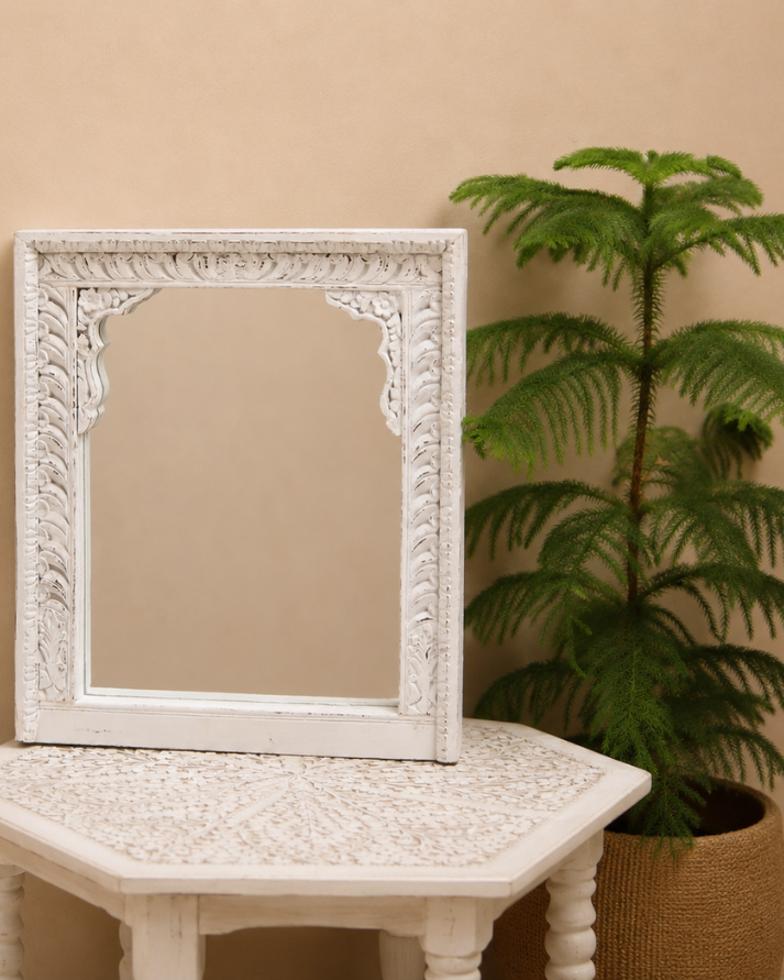 white wash antique wooden arch mirror frame