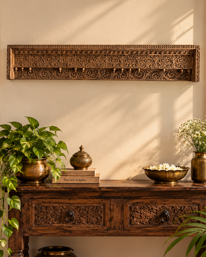 Vintage Hand-Carved Floral Wooden Wall Panel