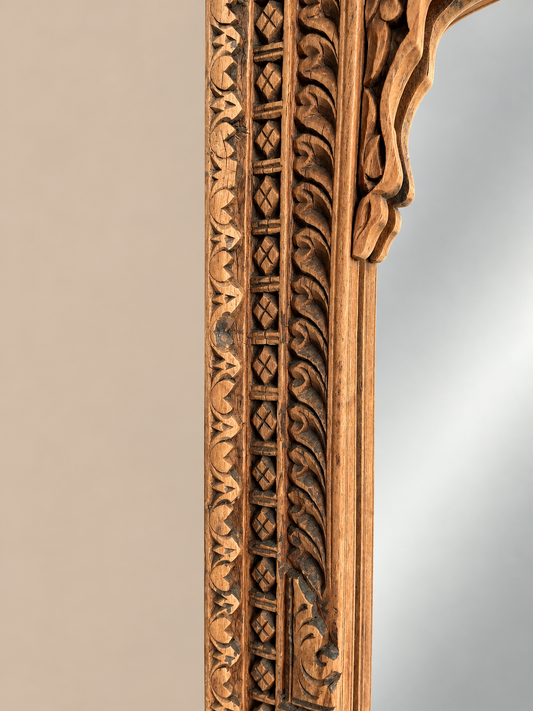 Old Indian Hand-Carved Mirror Frame