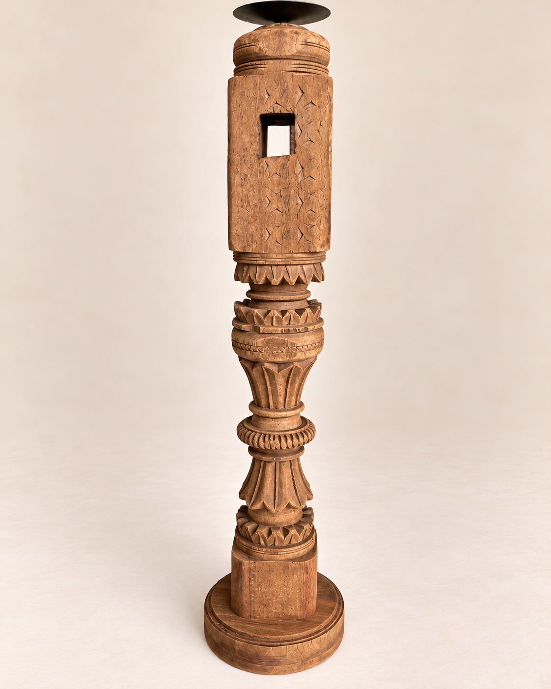 vintage carved wooden charpai leg candle stand / statue holder / plant holder - natural finish