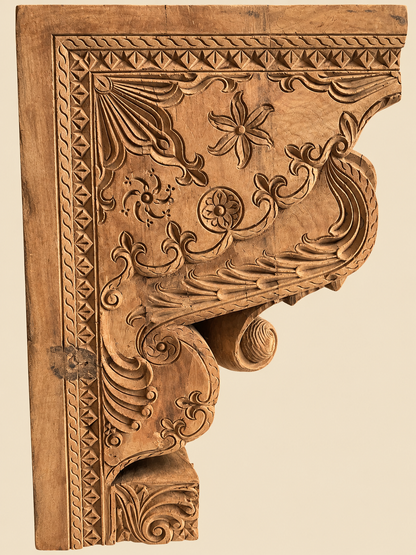 Vintage Hand-Carved Wooden Architectural Bracket