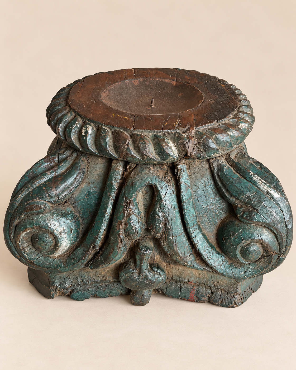 vintage hand-carved wooden candle holder / plant holder / statue holder