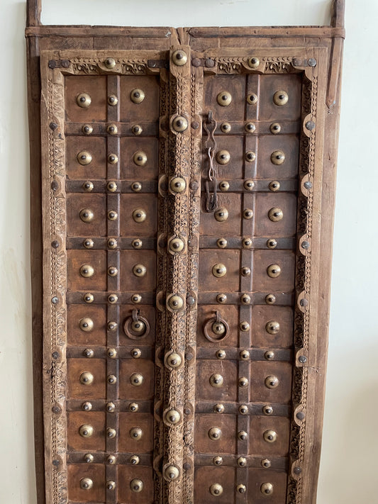 Original Shekhawati Hand-Carved Marwar Teak Decorative Door Panel