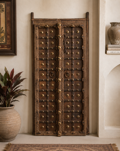 Original Shekhawati Hand-Carved Marwar Teak Decorative Door Panel