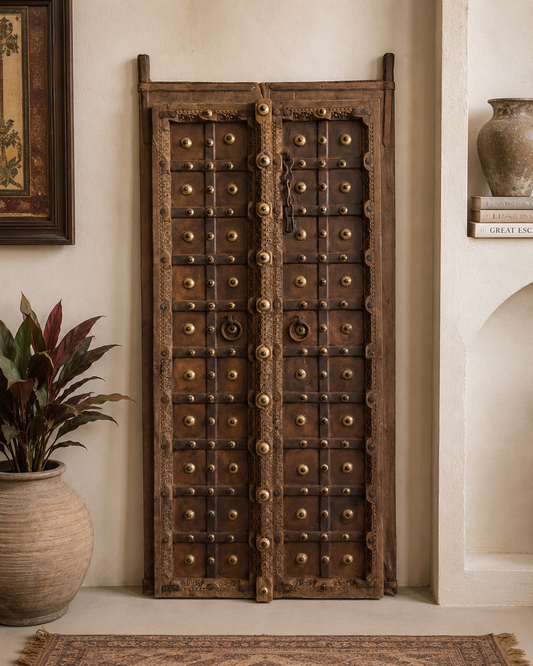 Original Shekhawati Hand-Carved Marwar Teak Decorative Door Panel