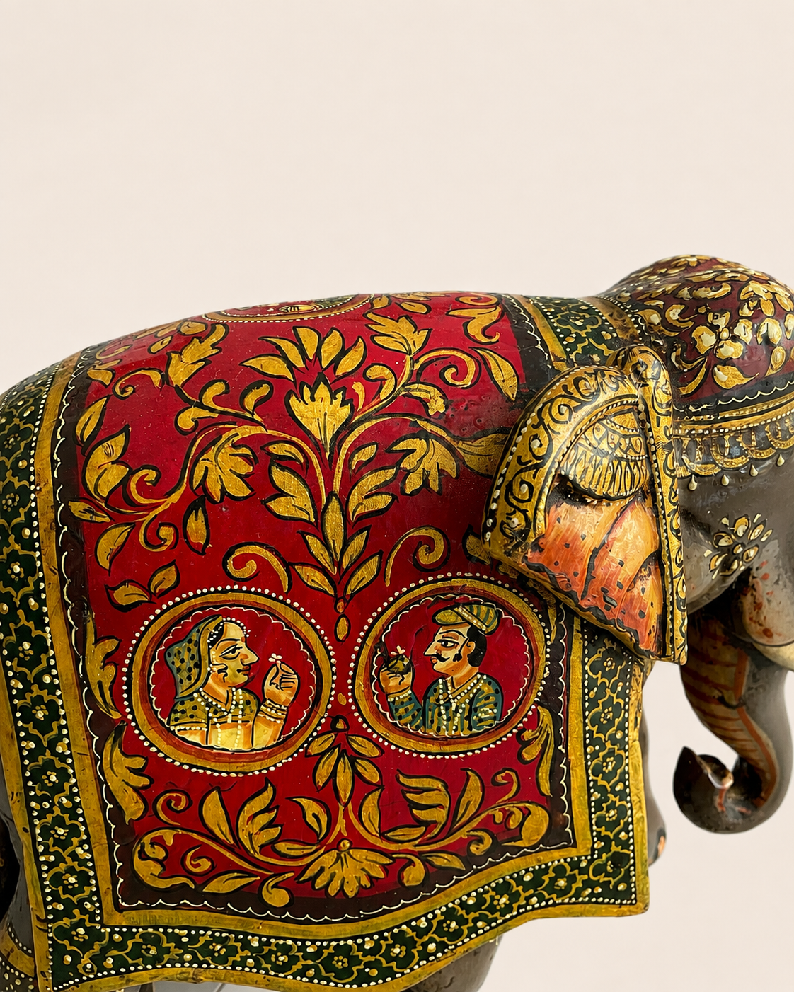 royal rajasthani hand-painted wooden elephant sculpture / raja rani painting elephant