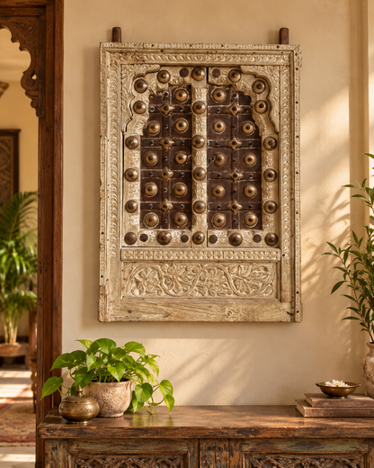Antique Hand-Carved Shekhawati Wooden Decor Window Panel