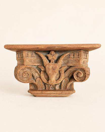 Vintage Artisan Carved Wooden Wall Shelf