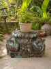 Vintage Distressed Green Hand-Carved Pillar Base Plant, Statue & Candle Stand