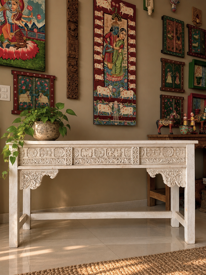 Vintage Hand-Carved Indian Heritage Wooden Console Table