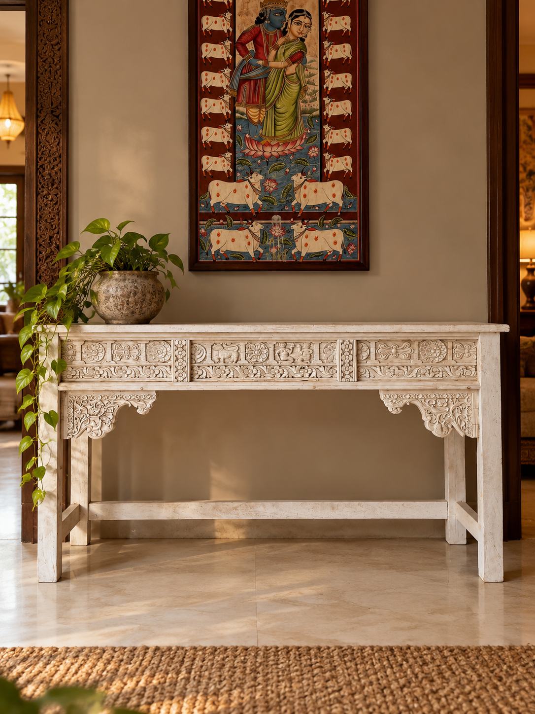 vintage hand-carved indian heritage wooden console table